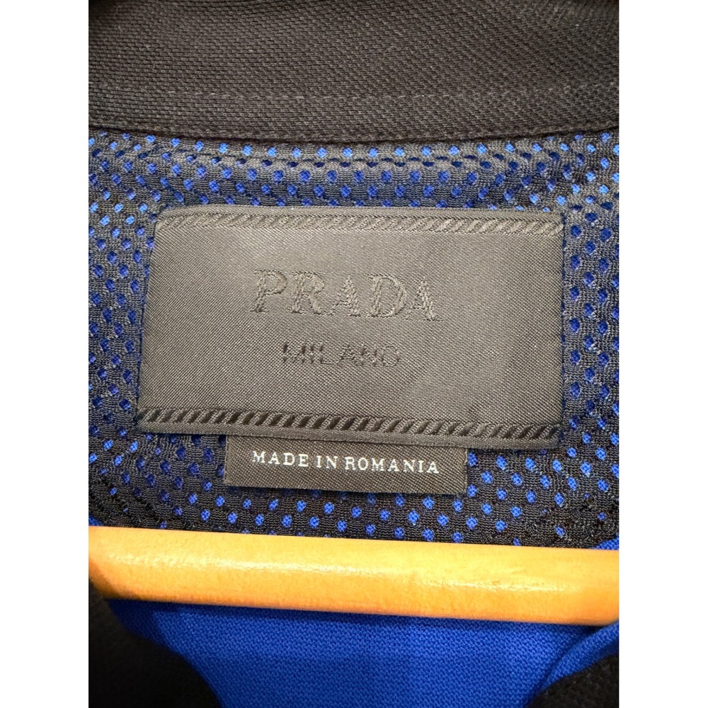 Prada Mens Blue Colorblock Pique Polo Shirt Rubber Logo Patch Made in Romania - Picture 4 of 10